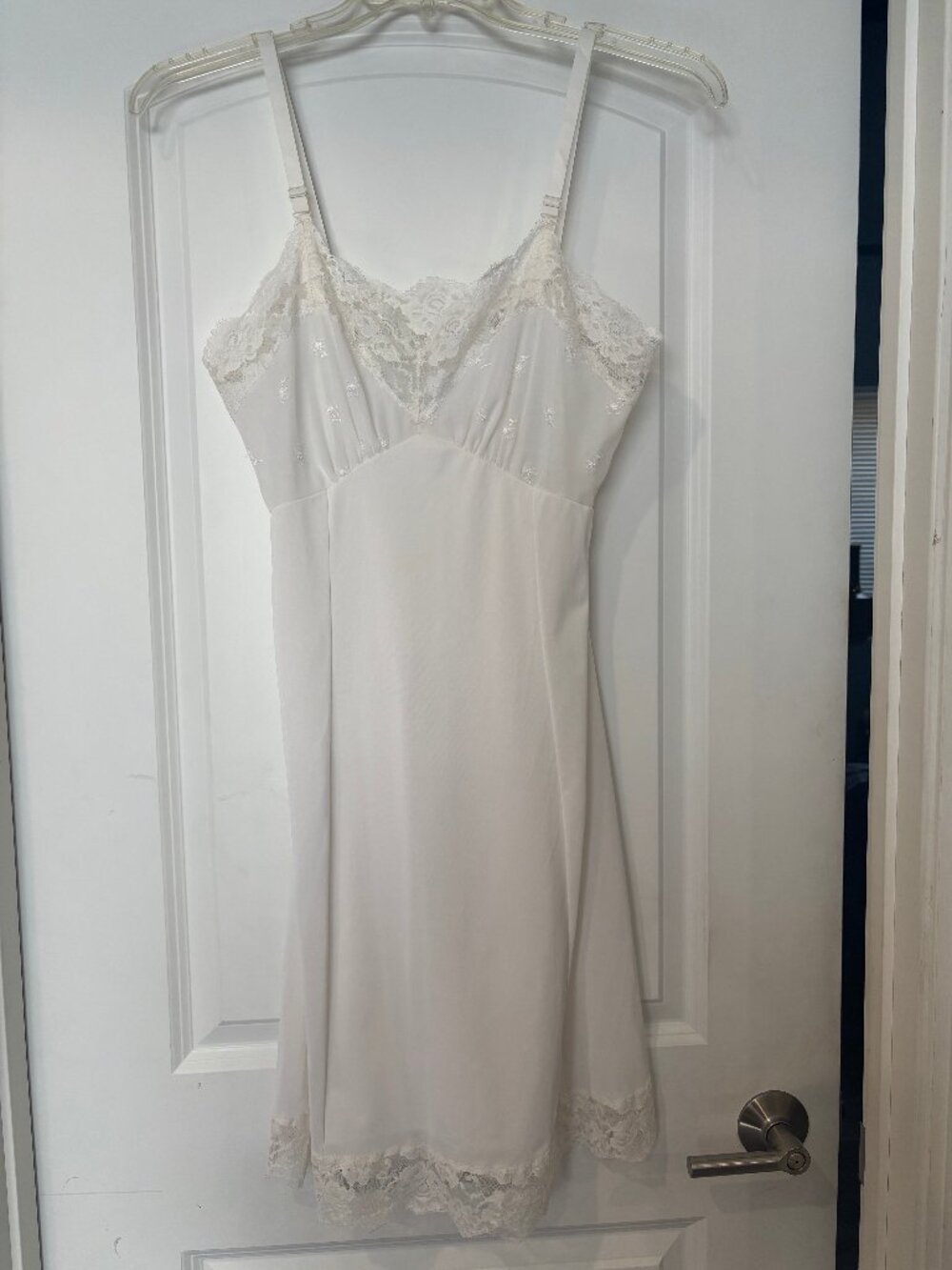 Vintage 70s Cottagecore Bridal Sears Lace Embroidered Slip Dress White Size 34